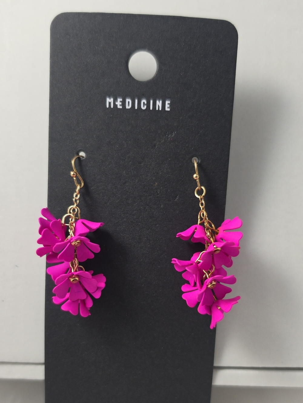 Medicine Pink Floral Drop Earrings - Gold Hooks